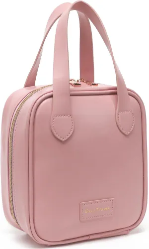Travel Makeup Bag, Large Flat-Open Cosmetic Bag Make Up Organizer Case for Women, Waterproof PU Leather Toiletry Bag with Brush Compartment Skincare Pouch for Toiletries Accessories