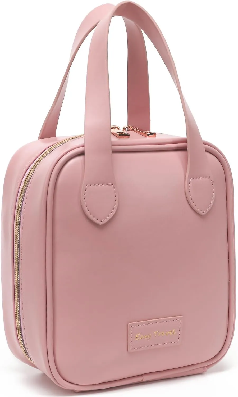 Travel Makeup Bag, Large Flat-Open Cosmetic Bag Make Up Organizer Case for Women, Waterproof PU Leather Toiletry Bag with Brush Compartment Skincare Pouch for Toiletries Accessories