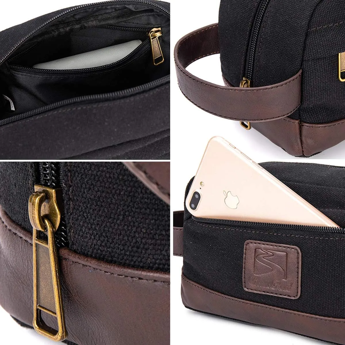 Travel Toiletry Bag for Men and Women, Canvas Toiletry Organizer Water-Resistant Vegan Leather, Hanging Dopp Kit Shaving Bag for Toiletries Accessories