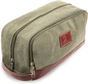 Travel Toiletry Bag for Men and Women, Canvas Toiletry Organizer Water-Resistant Vegan Leather, Hanging Dopp Kit Shaving Bag for Toiletries Accessories
