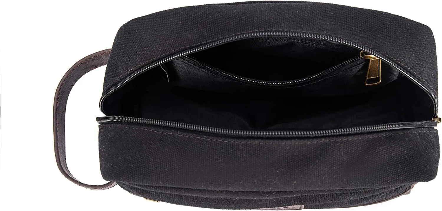 Travel Toiletry Bag for Men and Women, Canvas Toiletry Organizer Water-Resistant Vegan Leather, Hanging Dopp Kit Shaving Bag for Toiletries Accessories