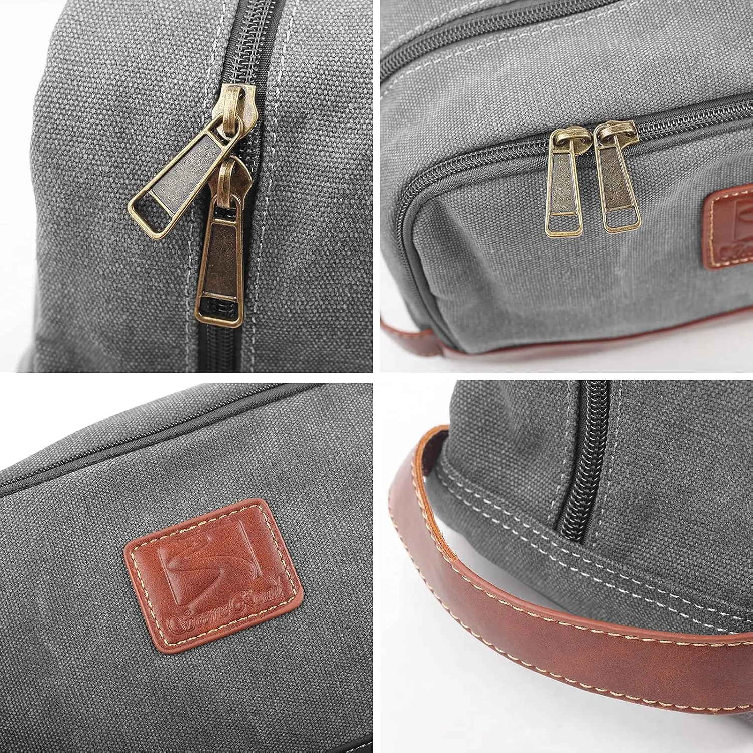 Travel Toiletry Bag for Men and Women, Canvas Toiletry Organizer Water-Resistant Vegan Leather, Hanging Dopp Kit Shaving Bag for Toiletries Accessories