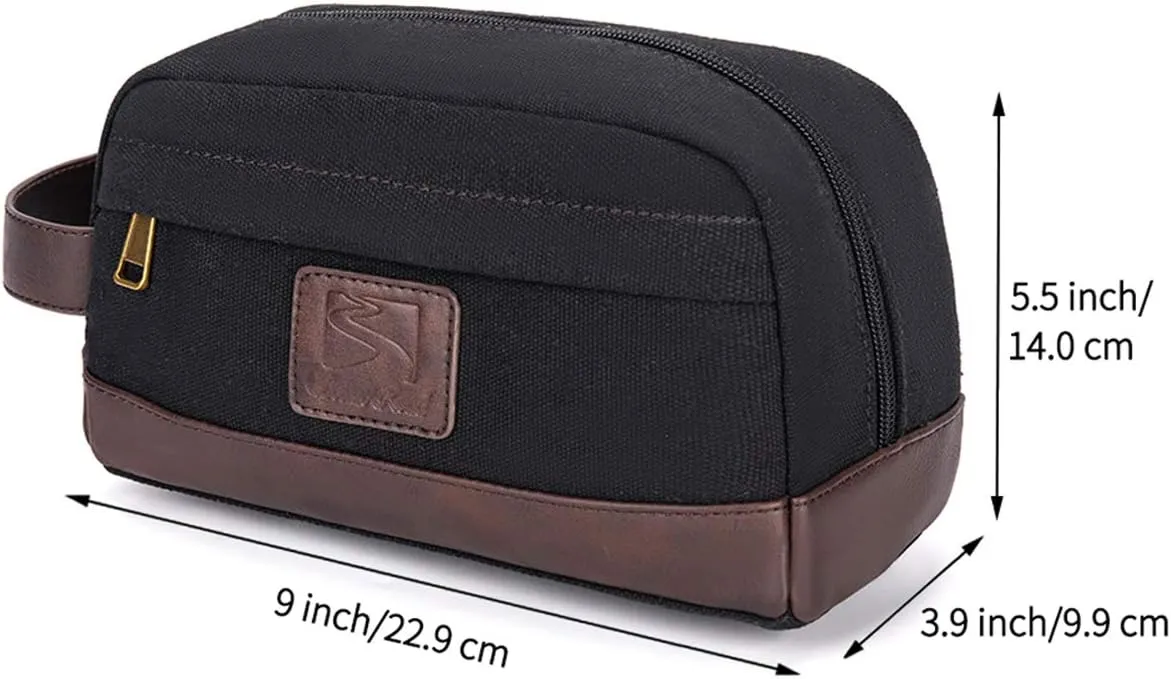 Travel Toiletry Bag for Men and Women, Canvas Toiletry Organizer Water-Resistant Vegan Leather, Hanging Dopp Kit Shaving Bag for Toiletries Accessories