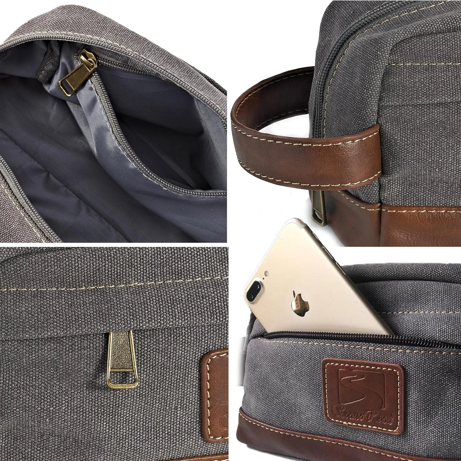 Travel Toiletry Bag for Men and Women, Canvas Toiletry Organizer Water-Resistant Vegan Leather, Hanging Dopp Kit Shaving Bag for Toiletries Accessories