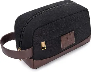 Travel Toiletry Bag for Men and Women, Canvas Toiletry Organizer Water-Resistant Vegan Leather, Hanging Dopp Kit Shaving Bag for Toiletries Accessories