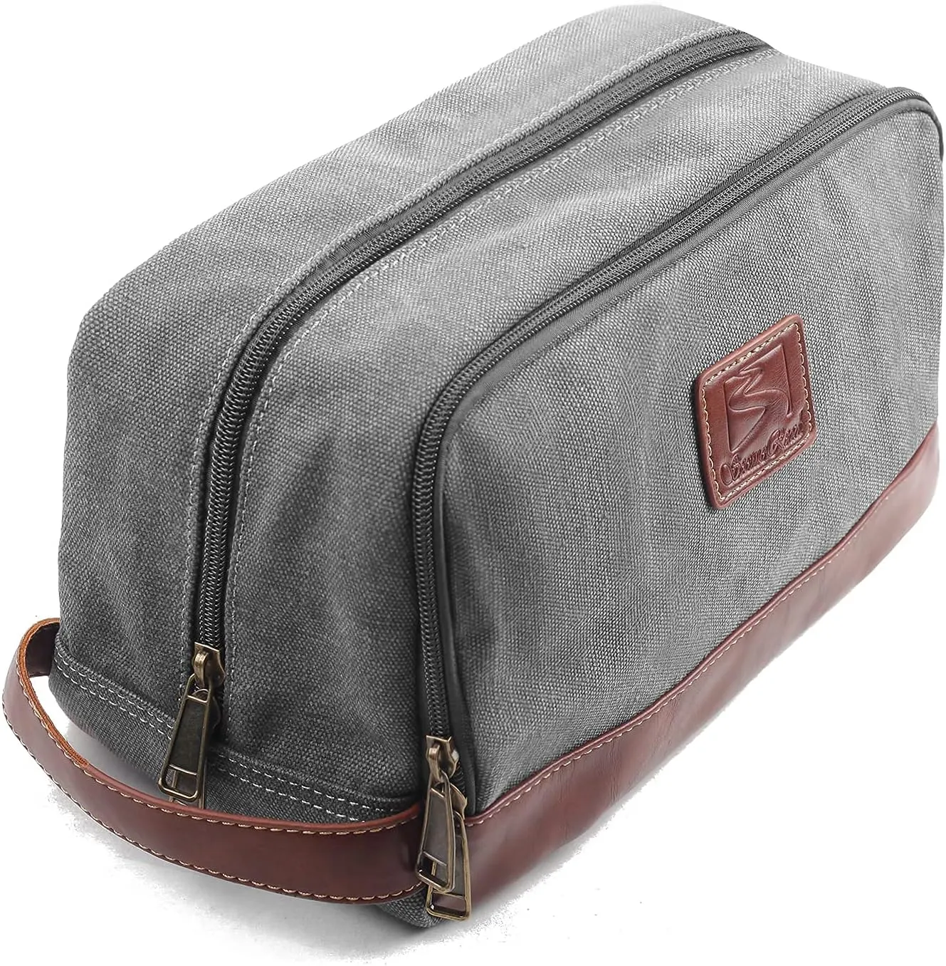 Travel Toiletry Bag for Men and Women, Canvas Toiletry Organizer Water-Resistant Vegan Leather, Hanging Dopp Kit Shaving Bag for Toiletries Accessories