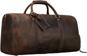 Travel Tote Bags Fashion Vintage Leather Travel Hand Luggages Men's Duffle Handbags Travelling Business Tote Bag Designer Bag Fit for Men Gift Travel Tote Bag(Dark Brown1 Laser)