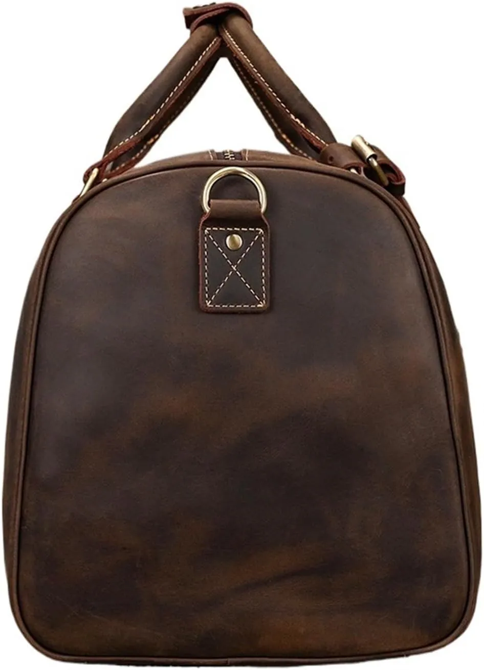 Travel Tote Bags Fashion Vintage Leather Travel Hand Luggages Men's Duffle Handbags Travelling Business Tote Bag Designer Bag Fit for Men Gift Travel Tote Bag(Dark Brown1 Laser)