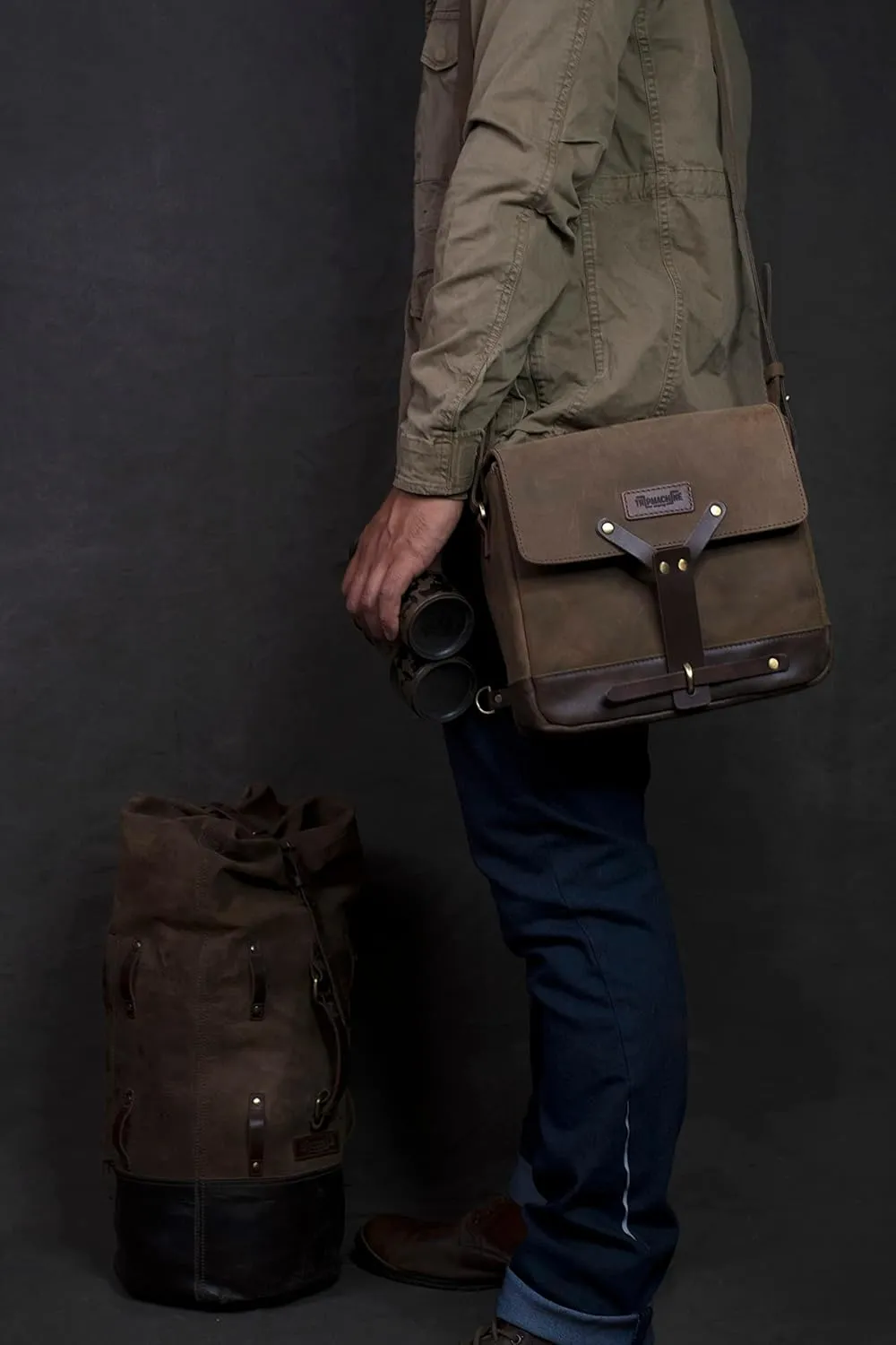 Trip Machine Company Genuine Leather Vintage Handmade Messenger Bag Cross Body Adjustable Shoulder Strap Satchel Motorcycle Mount Pannier - Dark Brown 10"