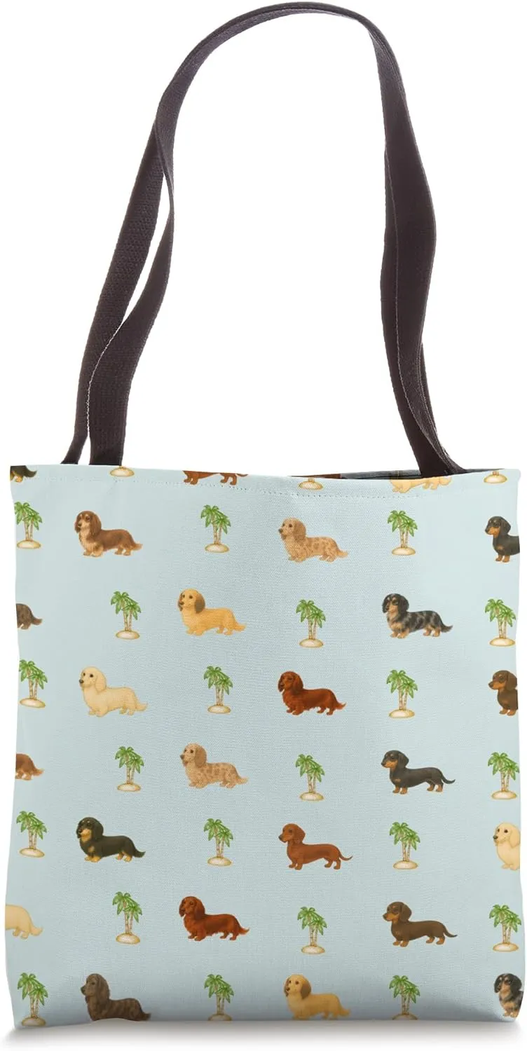 Tropical Dachshund Palm Tree Pattern Dog Lover Art Tote Bag