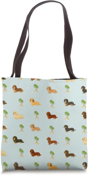 Tropical Dachshund Palm Tree Pattern Dog Lover Art Tote Bag