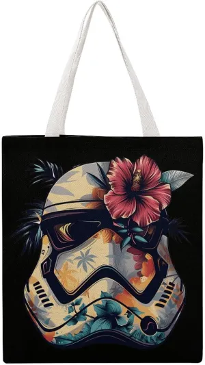 Tropical Stormtrooper Floral Print Canvas Tote Bags Portable Shopping Grocery Bag Shoulder Handbag with Handles