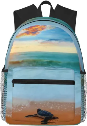 Tropical Sunset Sea Turtle Sandy Beach Lightweight Packable Backpack Travel Casual Hiking Daypack Foldable Backpack For Men Women