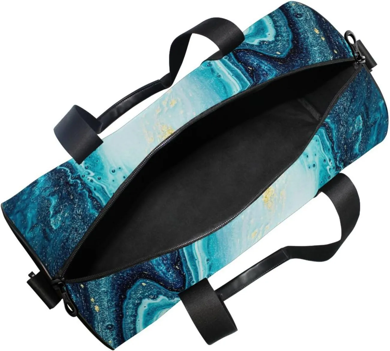 Turquoise Paint Abstract Marine Art Luxury Marble Agate Ripples Portable Gym Bag, Travel Bag, Luggage bag, Sports Bag, Toiletry Bag with Handles, Detachable Shoulder Strap 17.6 x 9 x 9 inch