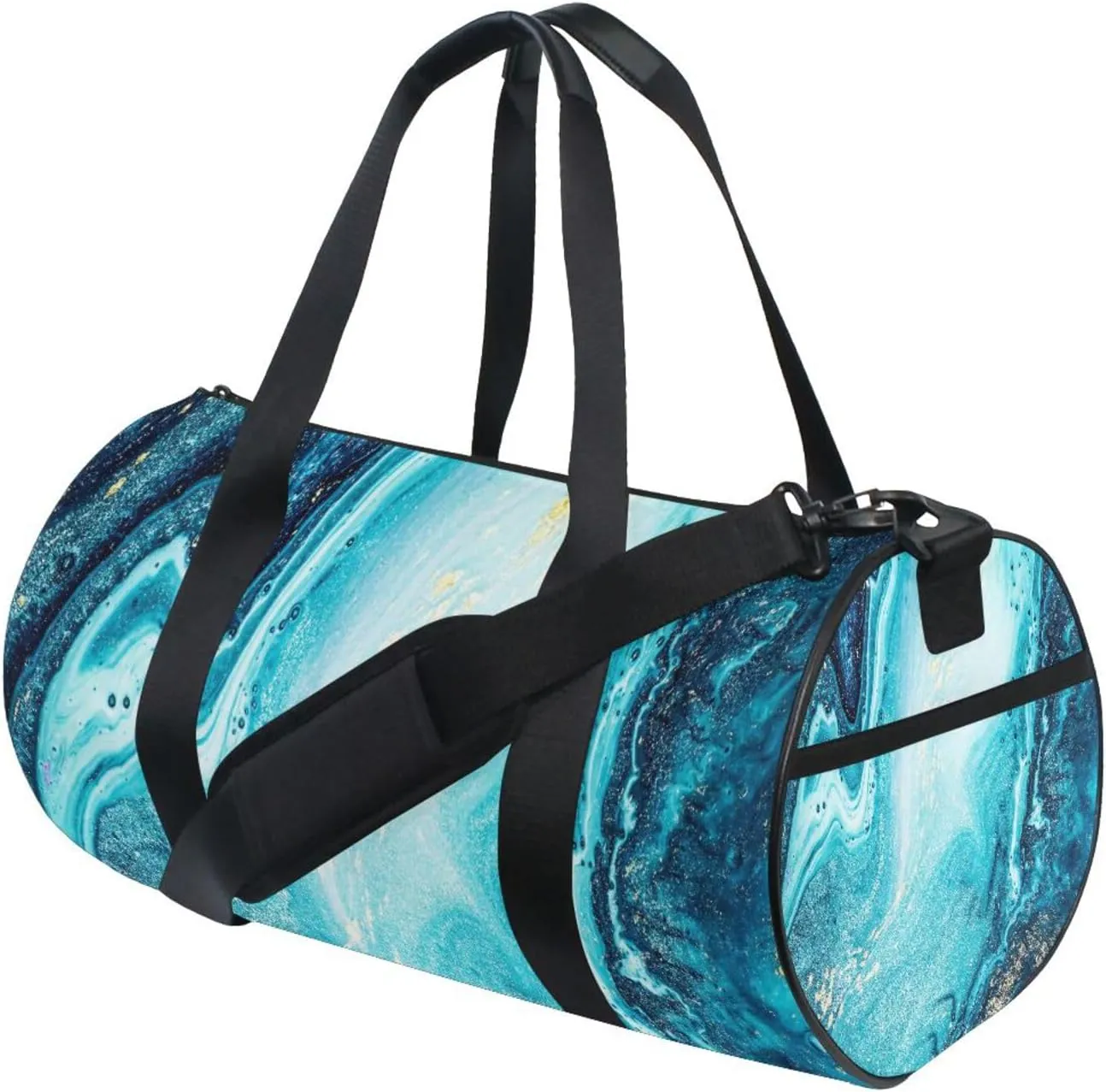 Turquoise Paint Abstract Marine Art Luxury Marble Agate Ripples Portable Gym Bag, Travel Bag, Luggage bag, Sports Bag, Toiletry Bag with Handles, Detachable Shoulder Strap 17.6 x 9 x 9 inch