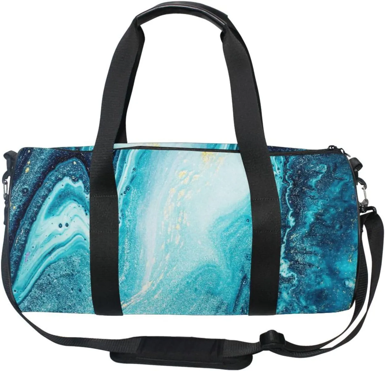 Turquoise Paint Abstract Marine Art Luxury Marble Agate Ripples Portable Gym Bag, Travel Bag, Luggage bag, Sports Bag, Toiletry Bag with Handles, Detachable Shoulder Strap 17.6 x 9 x 9 inch
