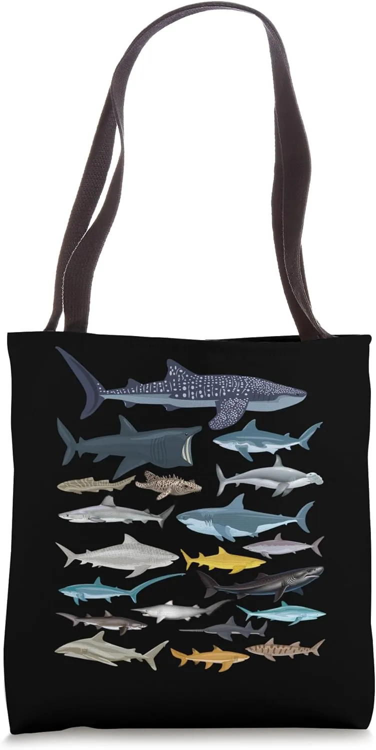 Types of Sharks Shark Species Identification Ocean Lovers Tote Bag