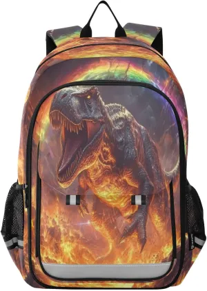 Tyrannosaurus Rex Magma Backpack for Boys Girls Elementary School Bag Kids Bookbag Travel Rucksack With Reflective Stripes