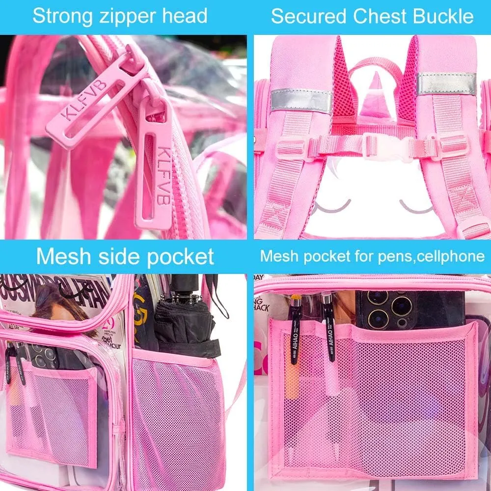UFNDC 3PCS Clear Backpack for Girls and Boys, Unicorn Cat Transparent Bookbag, See Through School Bag for Kids Elementary