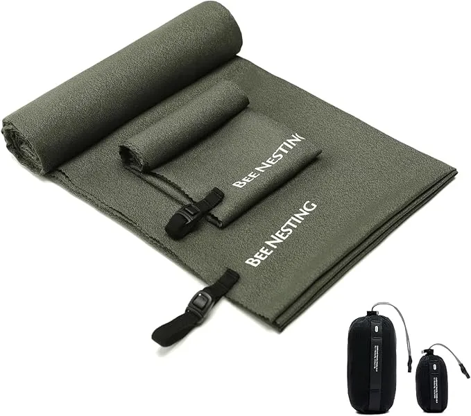 Ultralight Quick Dry Towel,Microfiber Quick-Drying Towels with Compact Packable Pocket for Travel Towel Microfiber Beach Towels Camp Towel Gym Towel Swimming Towel(Olive drab 2 Set)