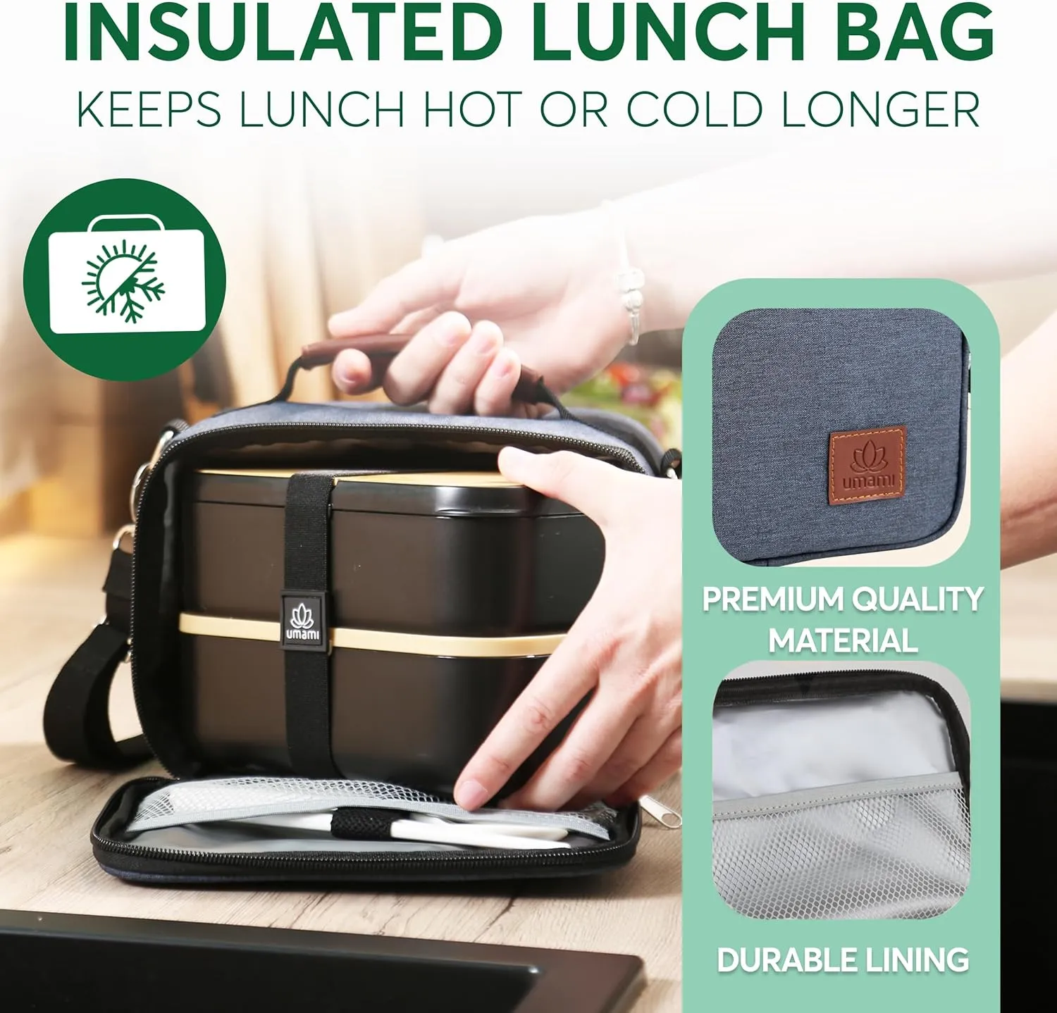 Umami Adult Lunch Box for Women/Men, Small Insulated Bag, Perfect Capacity, Reusable & Easy to Clean Office Lunch Bag for Women/Men, Practical Cooler Tote, Classic Denim