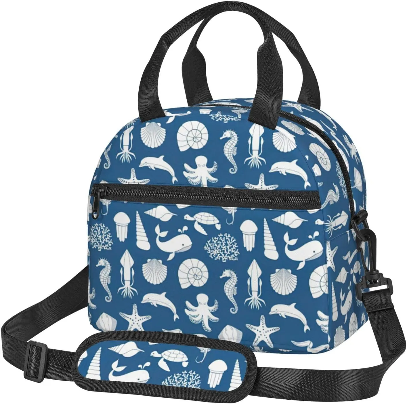 Underwater Marine Life Print Foods Insulated Lunch Bag Cute Tote Box Leakproof Cooler Adjustable Shoulder Strap