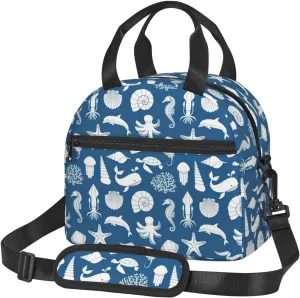 Underwater Marine Life Print Foods Insulated Lunch Bag Cute Tote Box Leakproof Cooler Adjustable Shoulder Strap