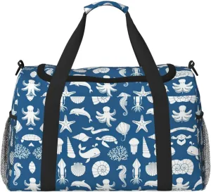 Underwater Marine Life Travel Tote Bag â€“ Large Reusable Shopping Bag, Vacation Tote, Sports Duffel Bag with Adjustable Crossbody Strap