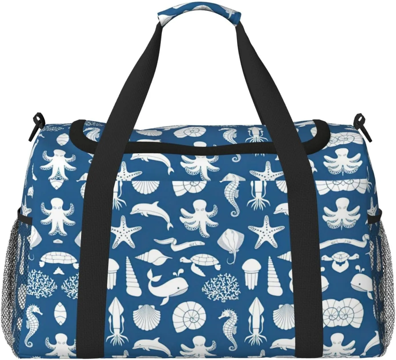 Underwater Marine Life Travel Tote Bag â€“ Large Reusable Shopping Bag, Vacation Tote, Sports Duffel Bag with Adjustable Crossbody Strap