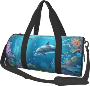 Underwater World Marine Life Travel Duffle Bag Carry On Weekender Overnight Bag Sport Gym Bag for Women Men Foldable Travel Duffle Round Duffle Bag for Travel Sports Gym