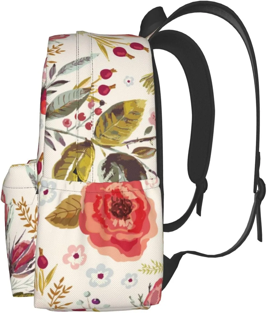 Unisex Casual Backpack for Travel, Men Women Large Capacity Bookbag Daypack Rucksack Compatible with Floral Chic Flowers Roses Pedals Dots Leaves Buds Spring Season Theme Bookbag Backpack