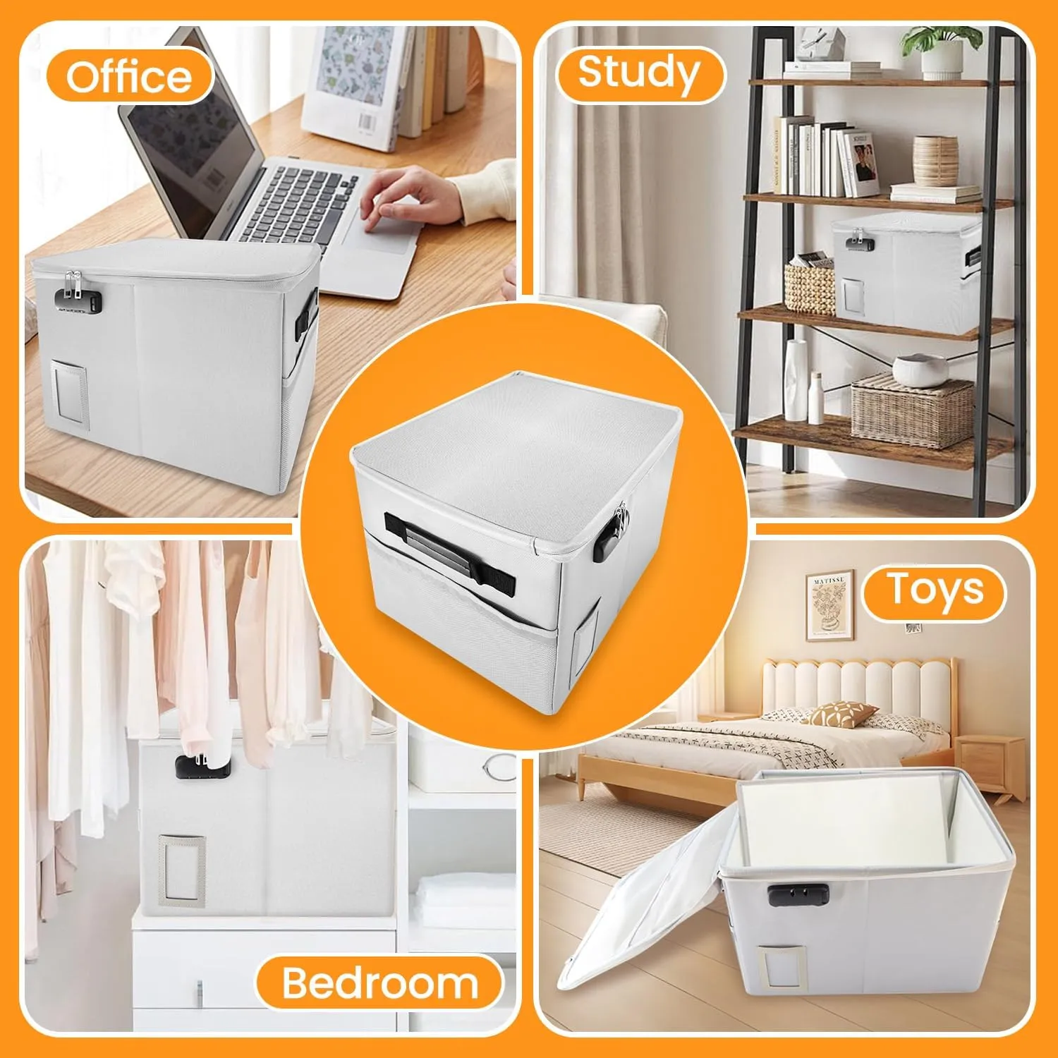 Upgraded 5200°F Fireproof Document File Organizer Box, Fireproof Storage Filing Cabinet Box with Lock, Portable Office Safe Box for Hanging Letter/Legal Folder 16.1 x 12.9 x 11in (Grey)