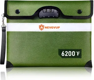 Upgraded 6200F Fireproof Document Bag with Lock, Fireproof Money Bag for Cash with Zipper/Reflective Strip, 9 Layers of Heat Insulated Materials, Water Resistant, Safe