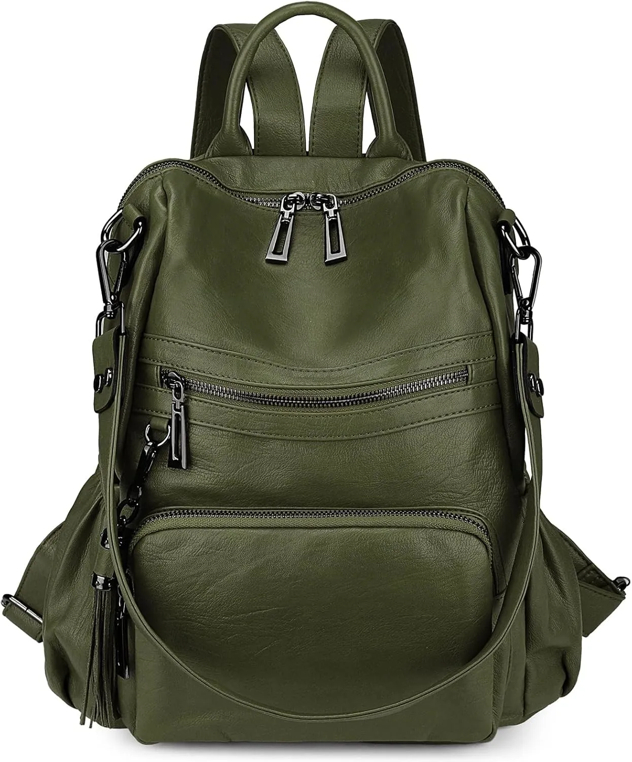 Uromee Backpack Purse for Women Vegan Leather Ladies Fashion Travel Tassel Shoulder Bag Convertible Green bag