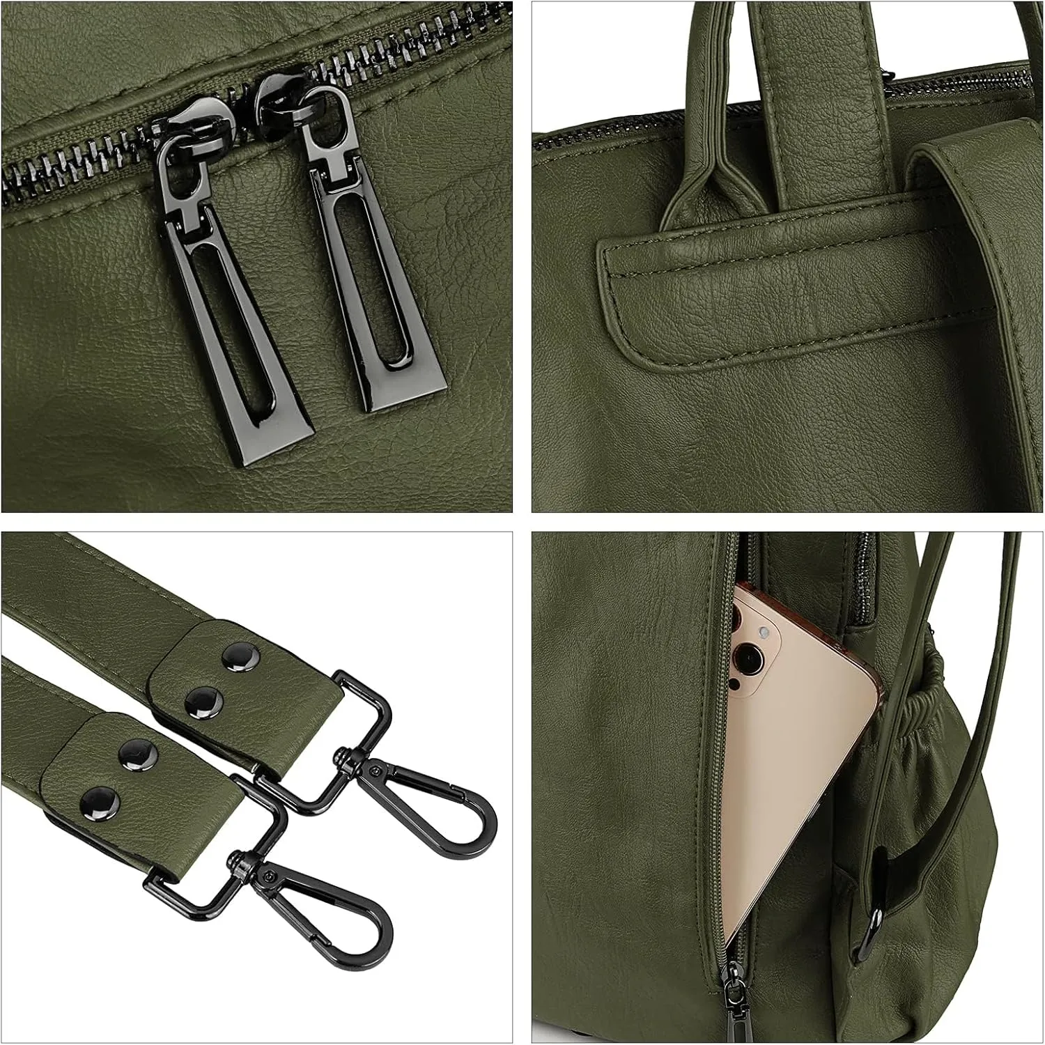 Uromee Backpack Purse for Women Vegan Leather Ladies Fashion Travel Tassel Shoulder Bag Convertible Green bag