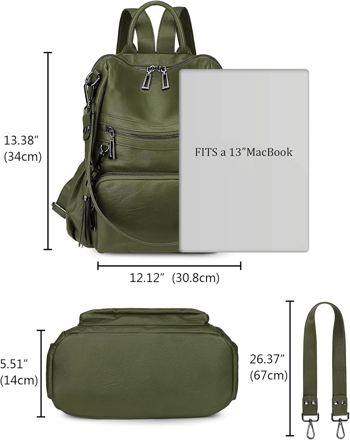 Uromee Backpack Purse for Women Vegan Leather Ladies Fashion Travel Tassel Shoulder Bag Convertible Green bag