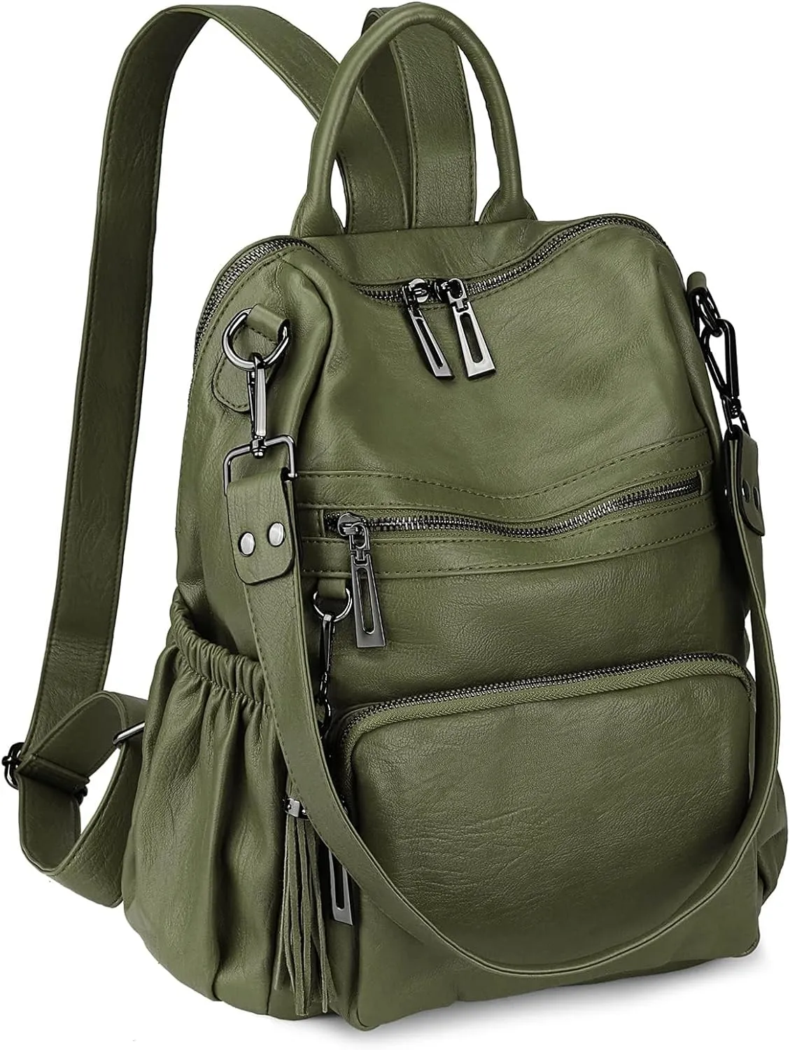 Uromee Backpack Purse for Women Vegan Leather Ladies Fashion Travel Tassel Shoulder Bag Convertible Green bag