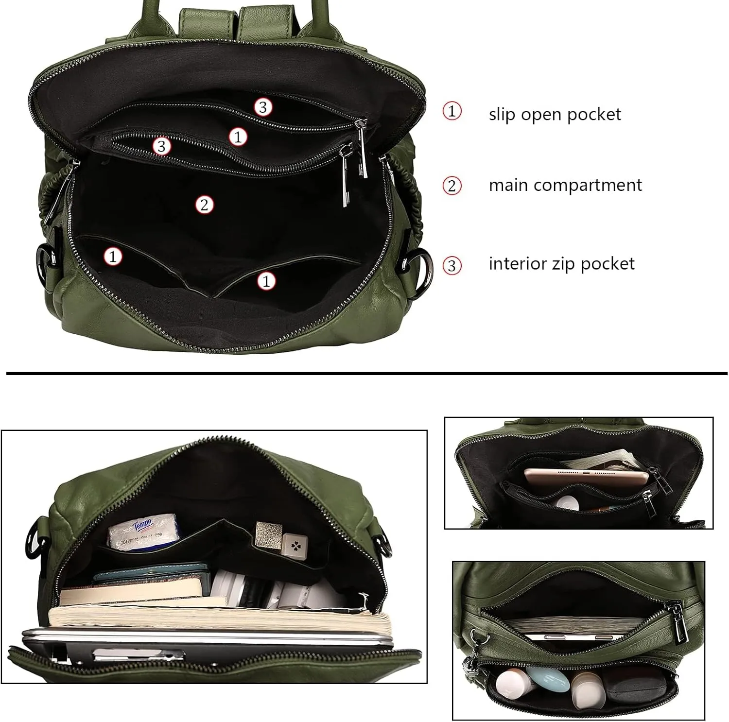 Uromee Backpack Purse for Women Vegan Leather Ladies Fashion Travel Tassel Shoulder Bag Convertible Green bag