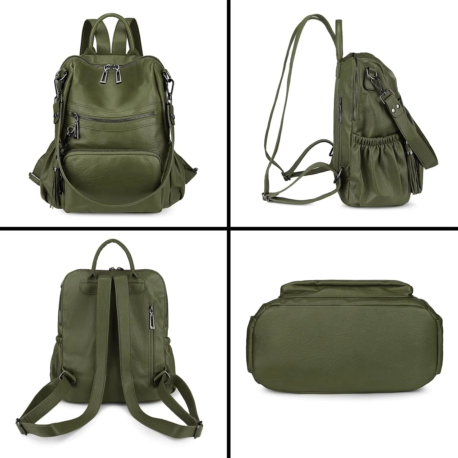 Uromee Backpack Purse for Women Vegan Leather Ladies Fashion Travel Tassel Shoulder Bag Convertible Green bag
