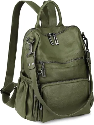 Uromee Backpack Purse for Women Vegan Leather Ladies Fashion Travel Tassel Shoulder Bag Convertible Green bag