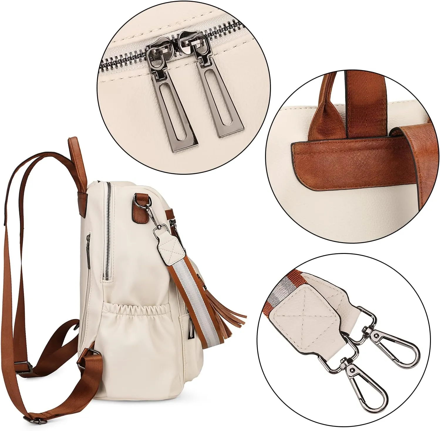 Uromee Travel Backpack Purse for Women Vegan Leather Ladies Fashion Tassel Shoulder Bag Convertible