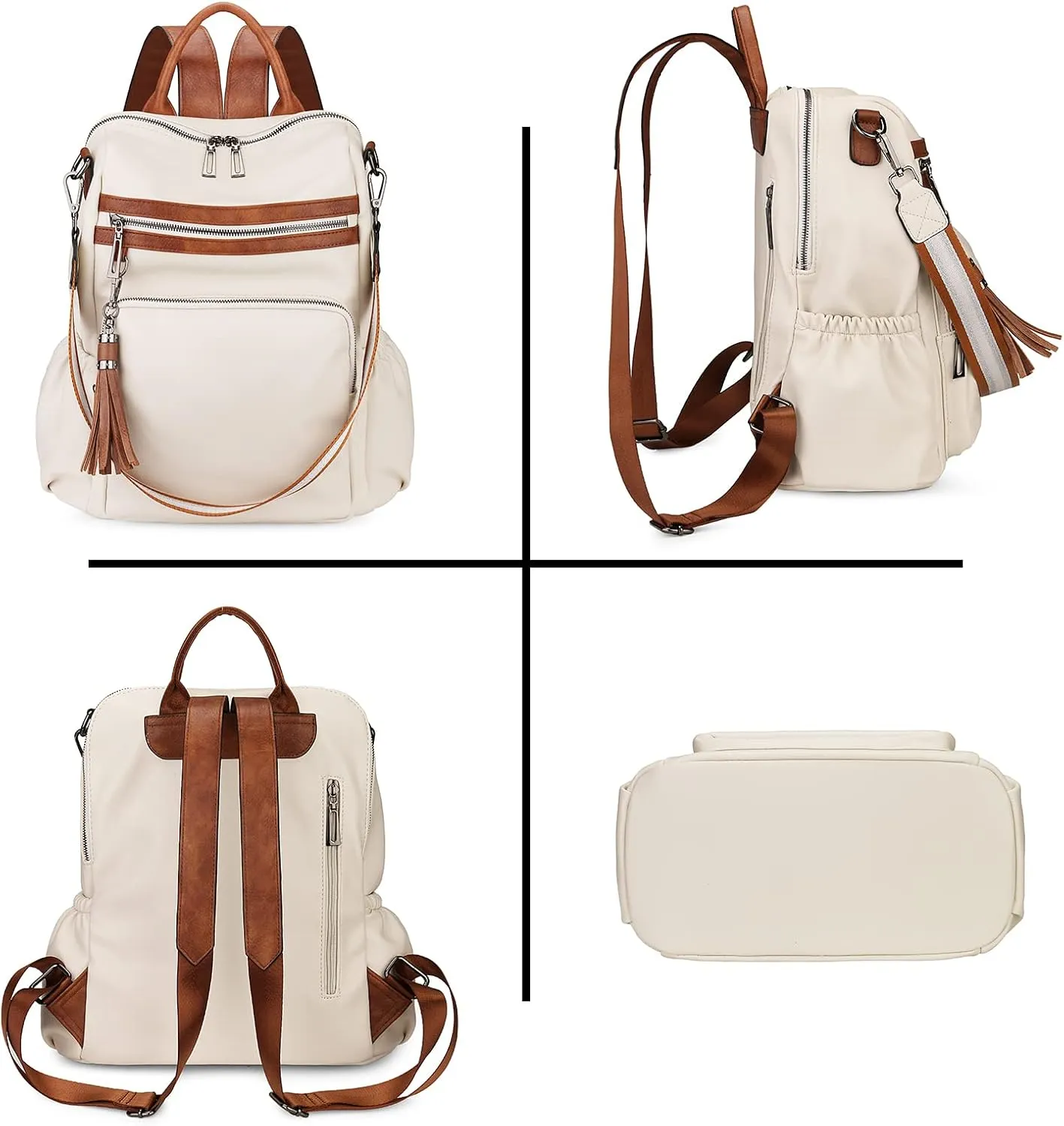 Uromee Travel Backpack Purse for Women Vegan Leather Ladies Fashion Tassel Shoulder Bag Convertible
