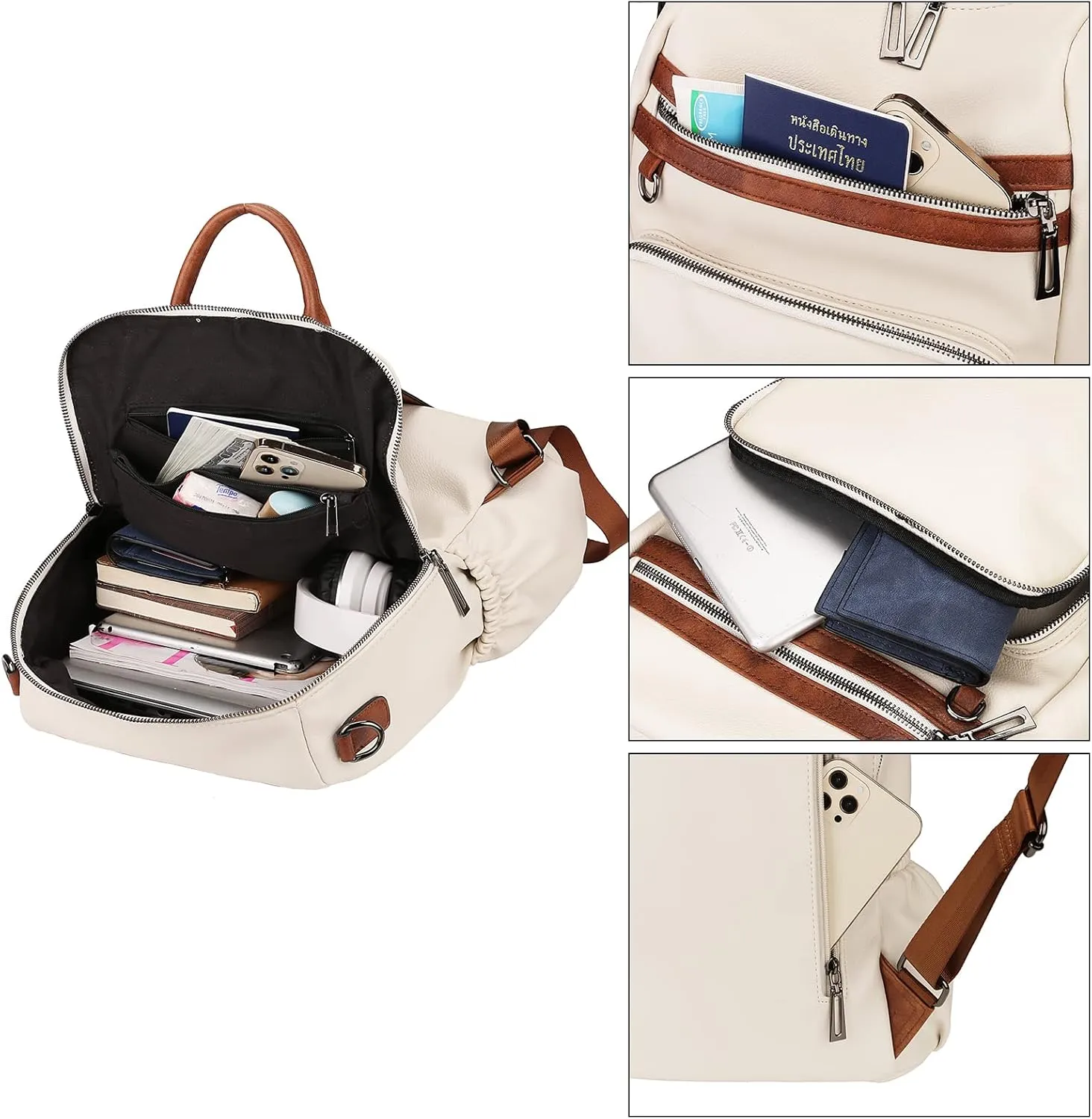 Uromee Travel Backpack Purse for Women Vegan Leather Ladies Fashion Tassel Shoulder Bag Convertible