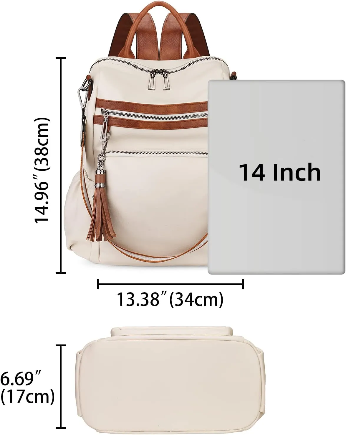 Uromee Travel Backpack Purse for Women Vegan Leather Ladies Fashion Tassel Shoulder Bag Convertible
