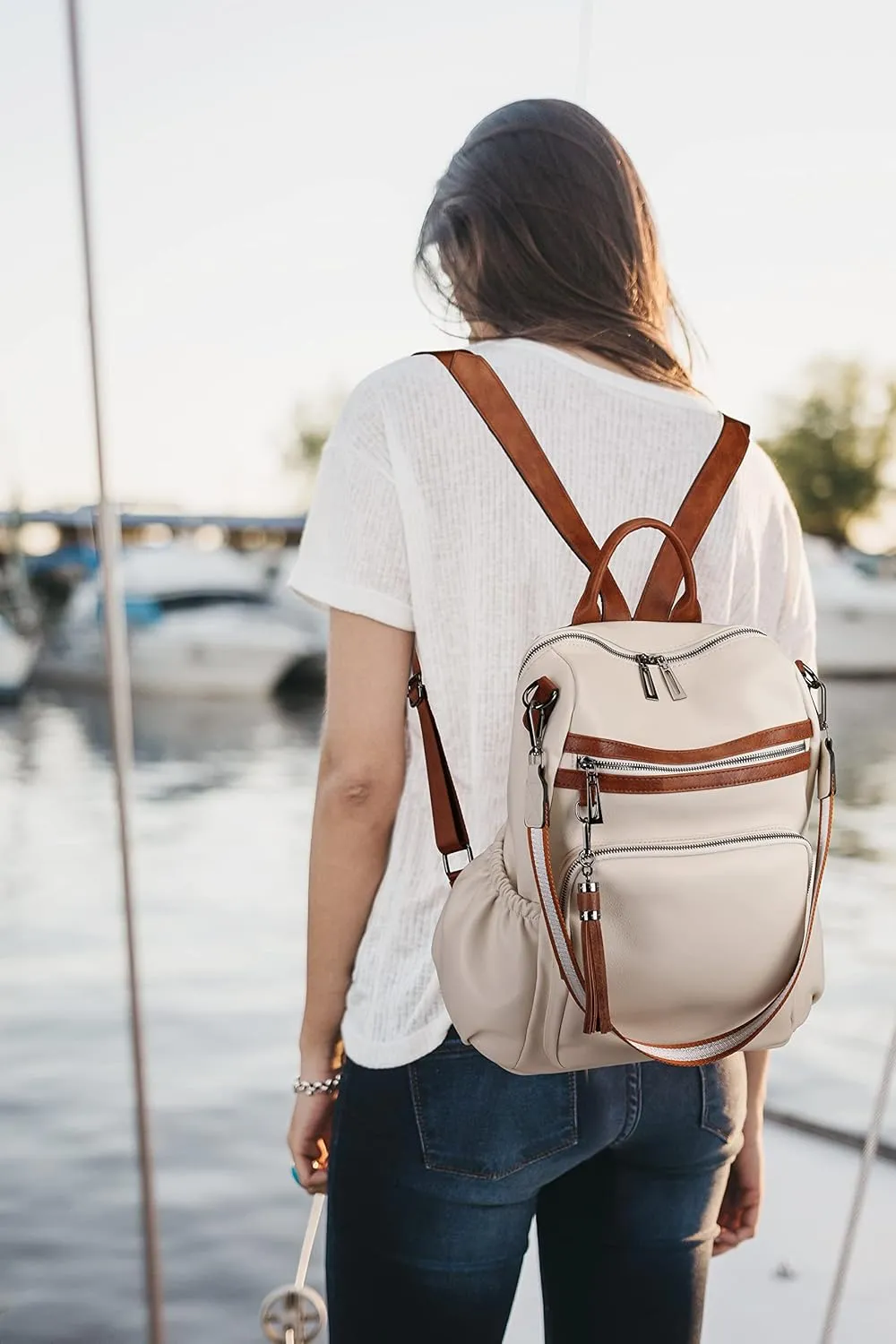 Uromee Travel Backpack Purse for Women Vegan Leather Ladies Fashion Tassel Shoulder Bag Convertible