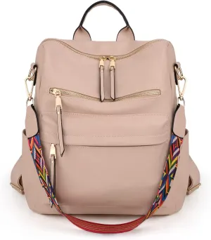 UTO Backpack Purse for Women Stylish Vegan Leather Shoulder Bag Designer Travel Purse with Detachable Colorful Strap