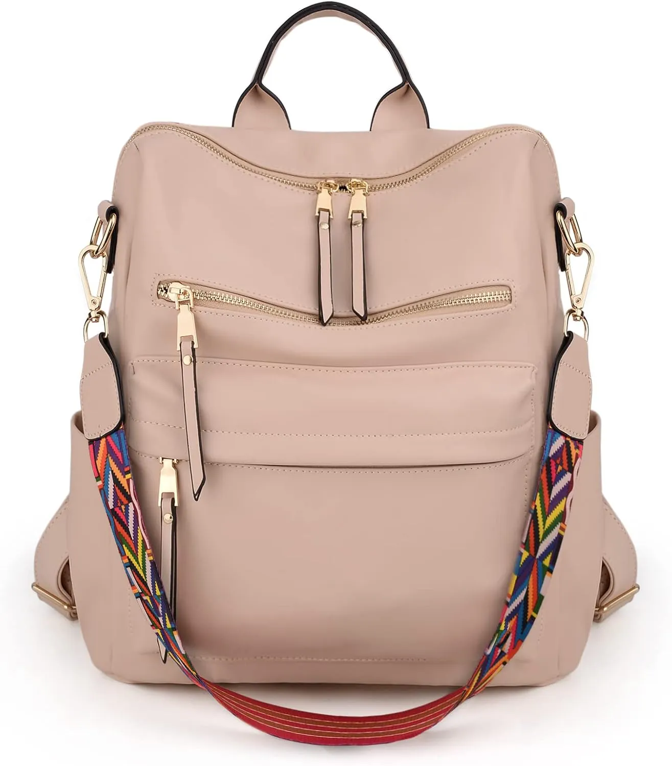 UTO Backpack Purse for Women Stylish Vegan Leather Shoulder Bag Designer Travel Purse with Detachable Colorful Strap