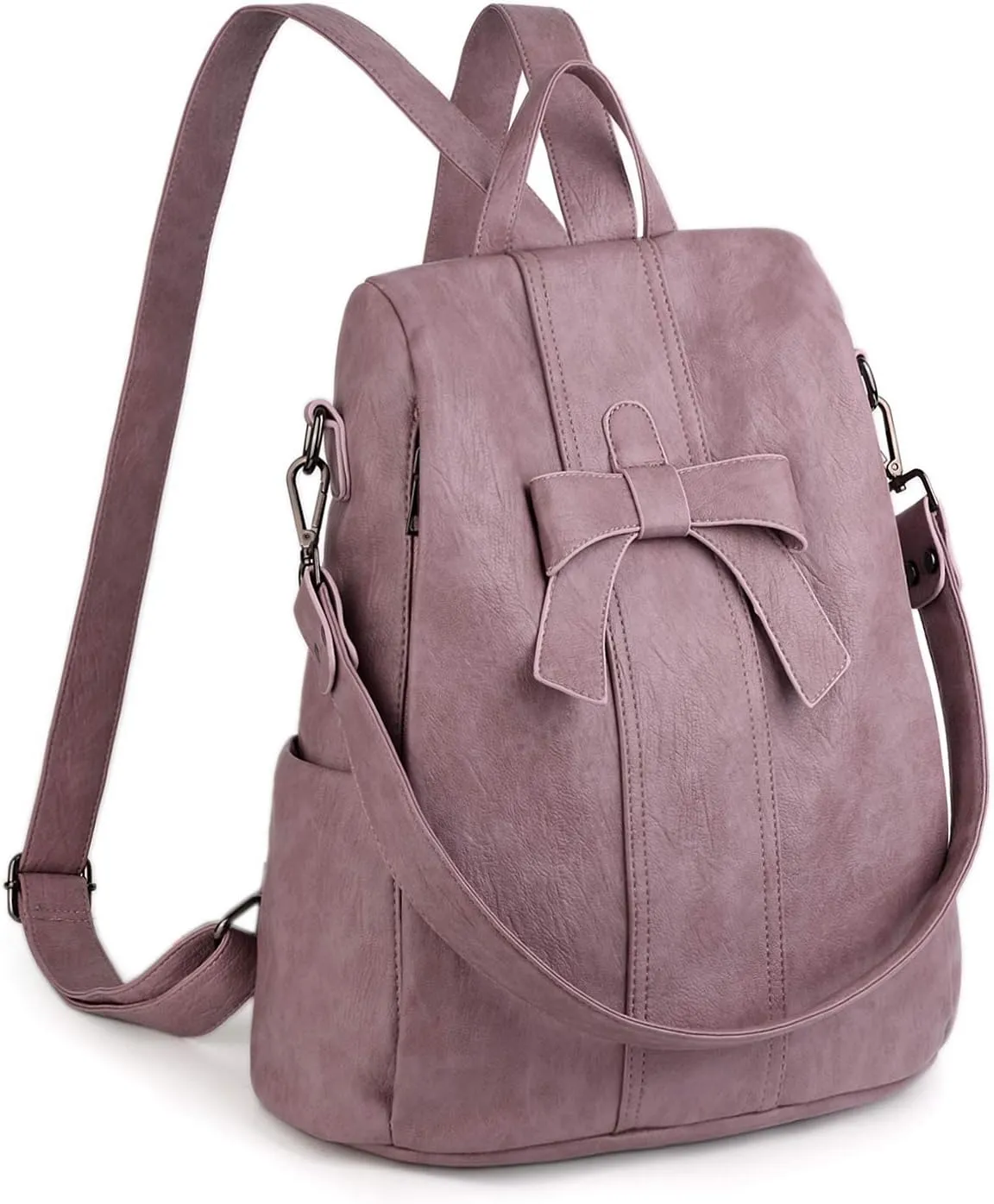 UTO Women ANTI-THEFT Backpack Purse PU Washed Leather Convertible Ladies Rucksack Bowknot Shoulder Bag Pink