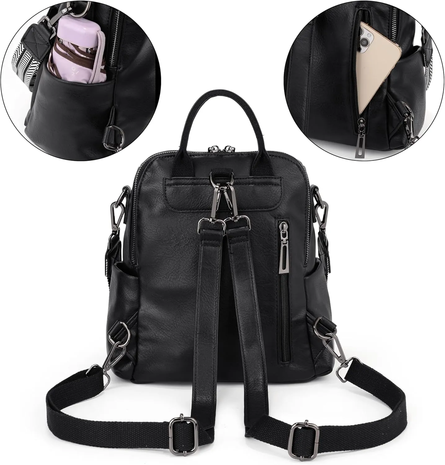 UTO Women Backpack Purse 3 ways PU Washed Leather Ladies Rucksack Shoulder Bag New Blue