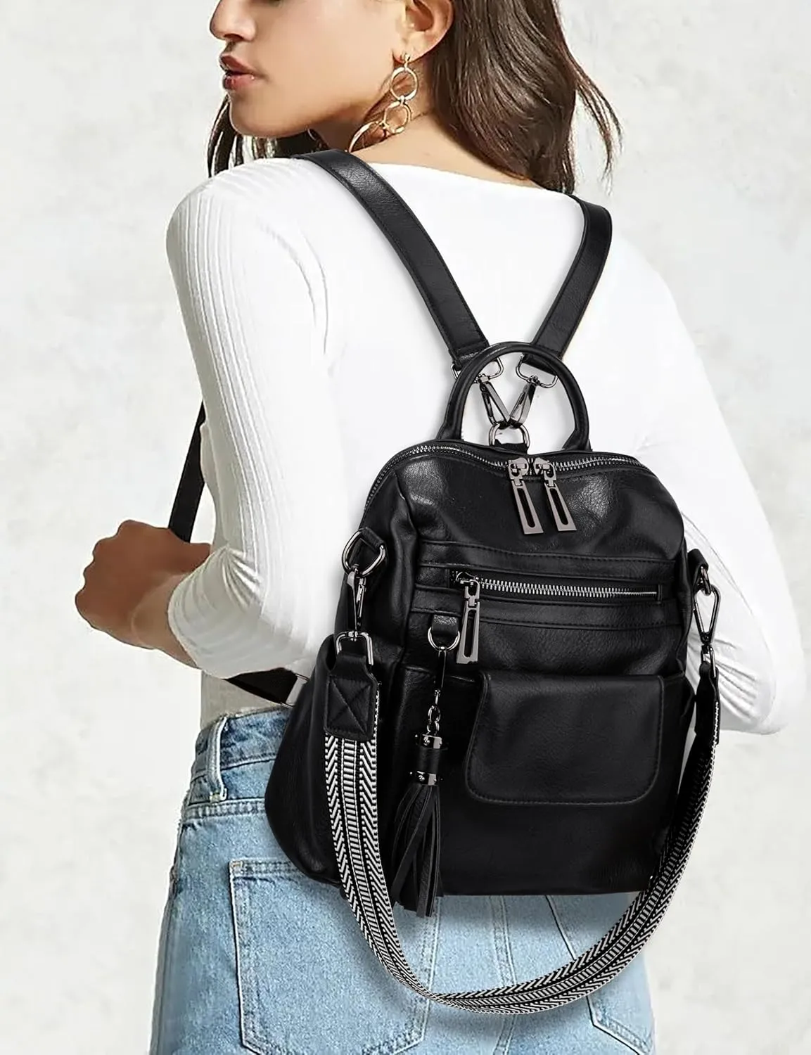 UTO Women Backpack Purse 3 ways PU Washed Leather Ladies Rucksack Shoulder Bag New Blue